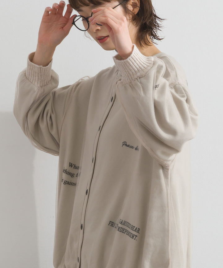 【iriey】薄紗拼接 半拉鍊印花 寬鬆套頭衫 Japan E-Shop