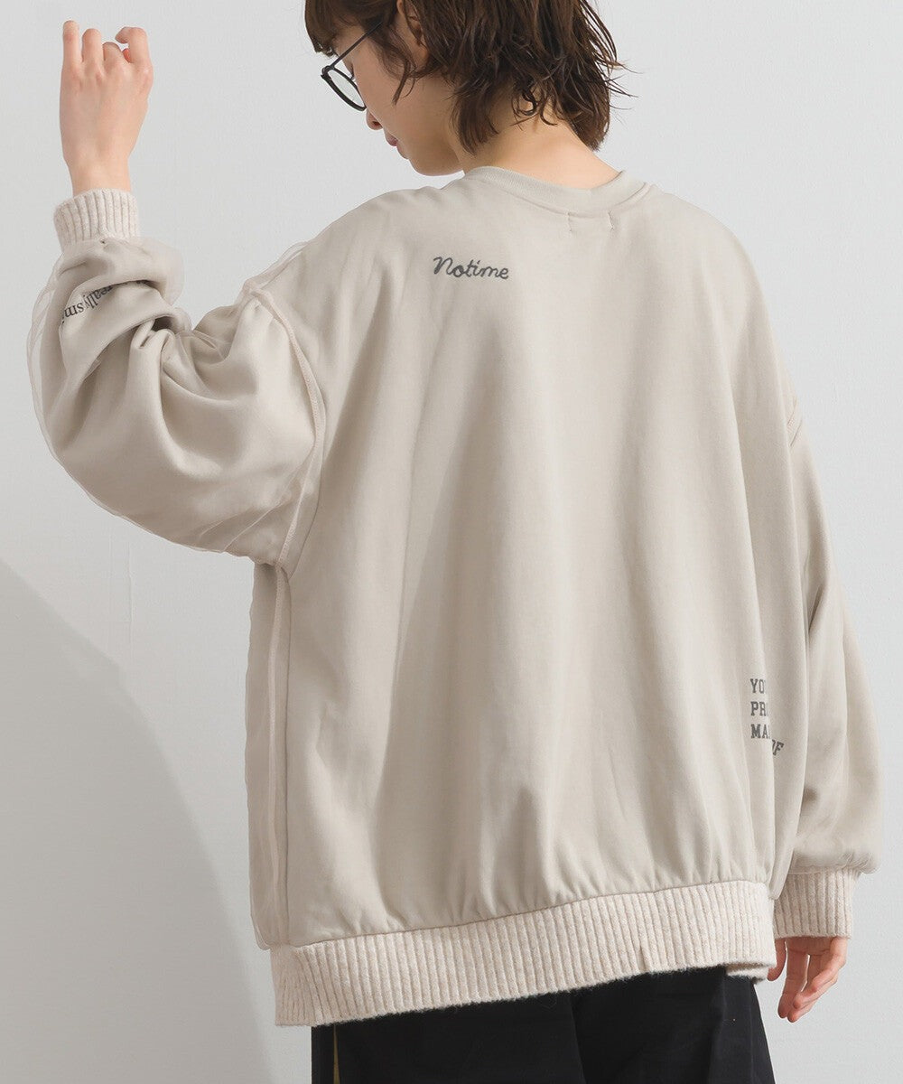 【iriey】薄紗拼接 半拉鍊印花 寬鬆套頭衫 Japan E-Shop