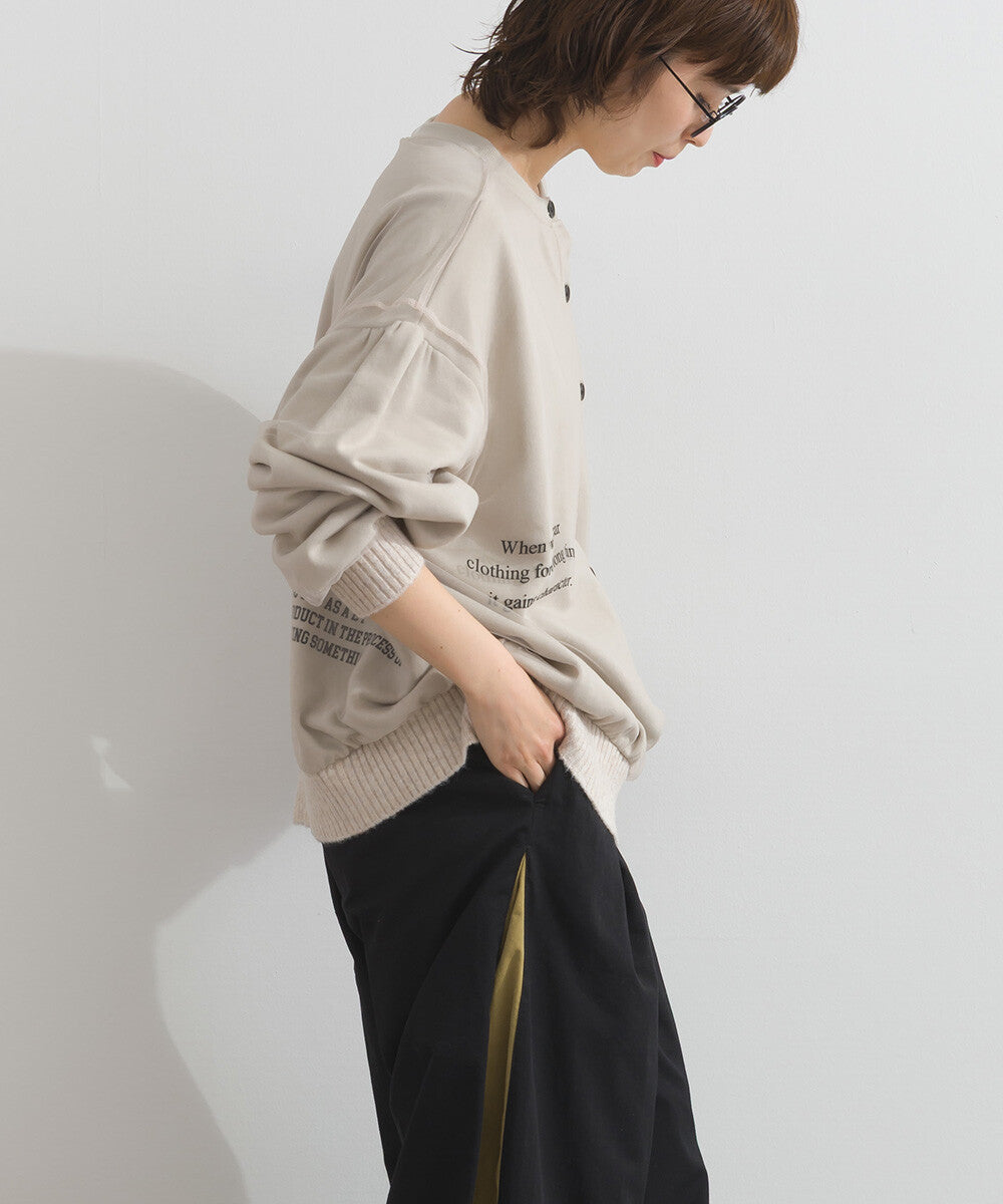 【iriey】薄紗拼接 半拉鍊印花 寬鬆套頭衫 Japan E-Shop
