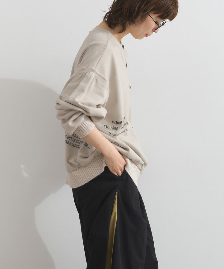 【iriey】薄紗拼接 半拉鍊印花 寬鬆套頭衫 Japan E-Shop