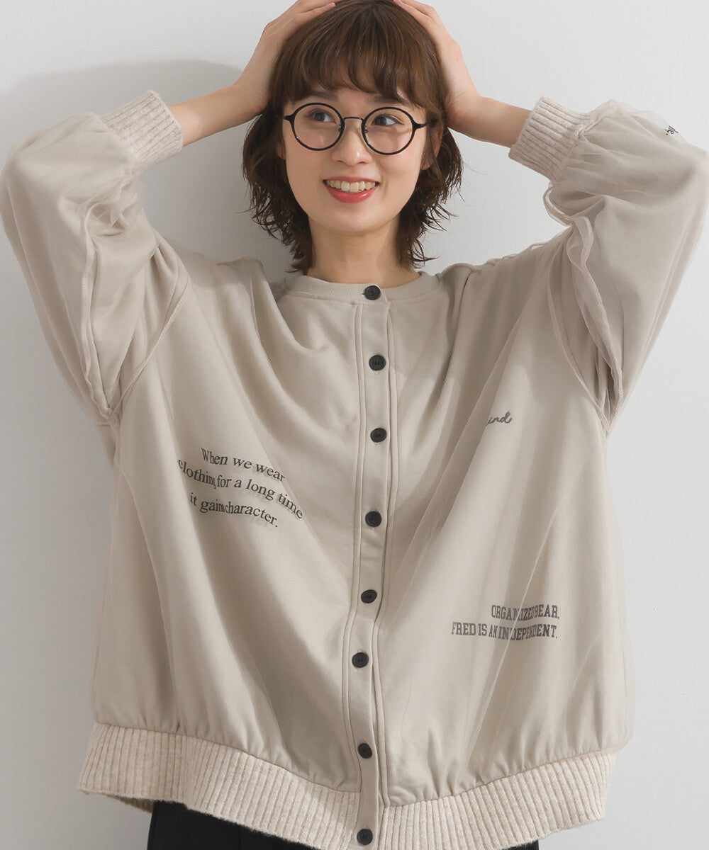 【iriey】薄紗拼接 半拉鍊印花 寬鬆套頭衫 Japan E-Shop