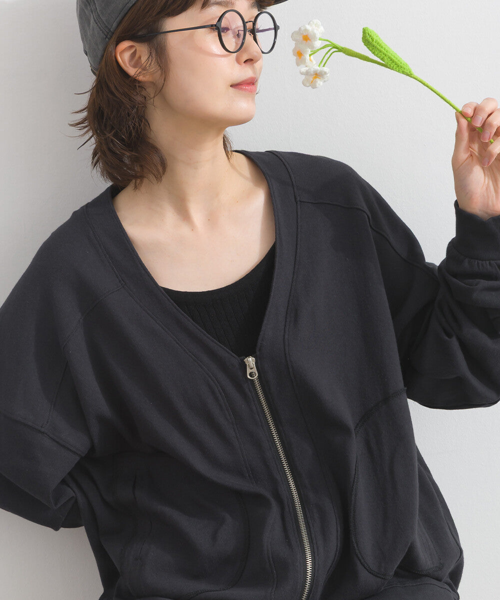 【iriey】絲光斜紋 前拉鍊 寬鬆運動風上衣 Japan E-Shop