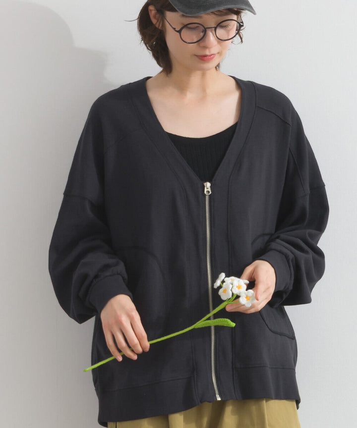 【iriey】絲光斜紋 前拉鍊 寬鬆運動風上衣 Japan E-Shop