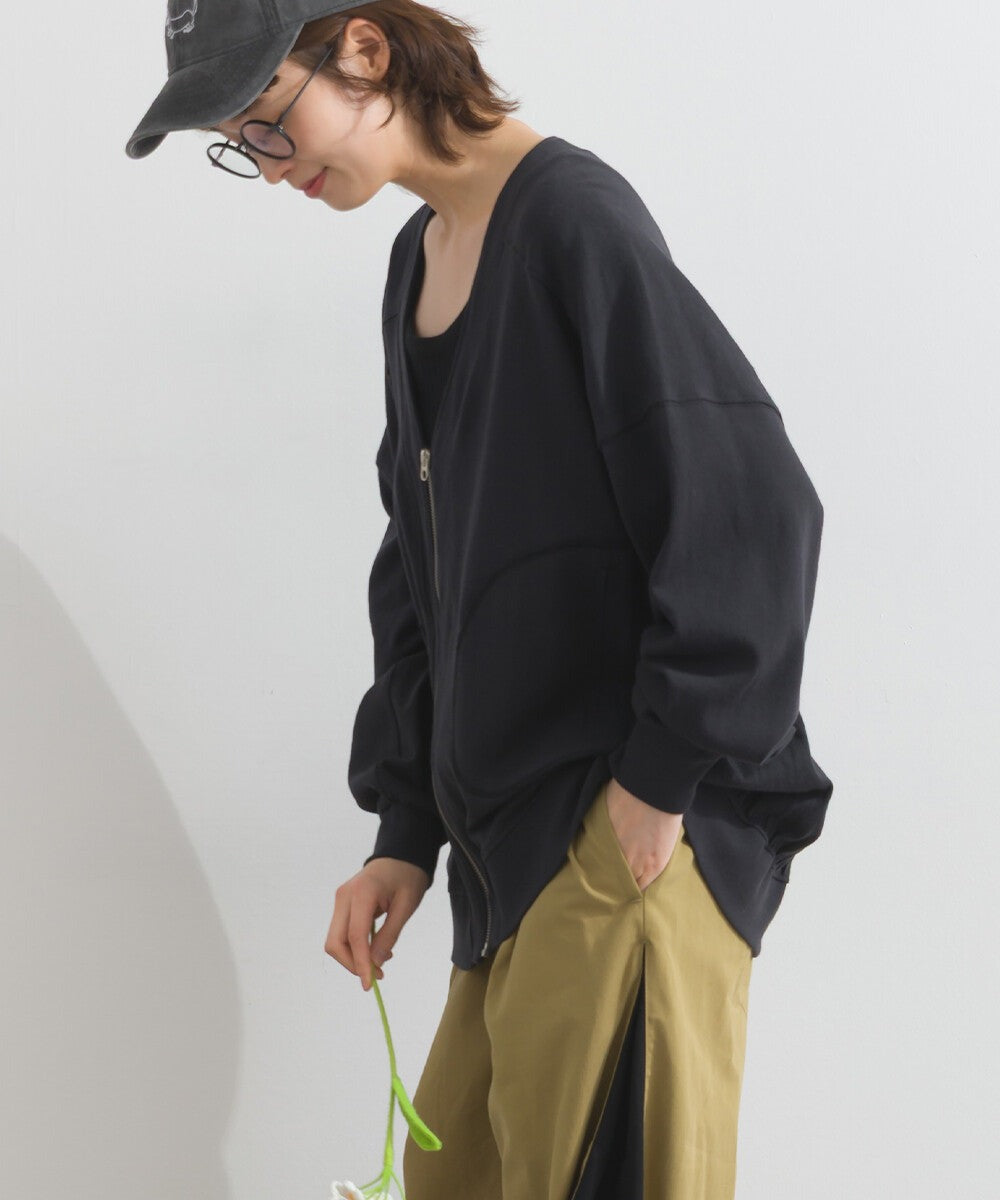 【iriey】絲光斜紋 前拉鍊 寬鬆運動風上衣 Japan E-Shop