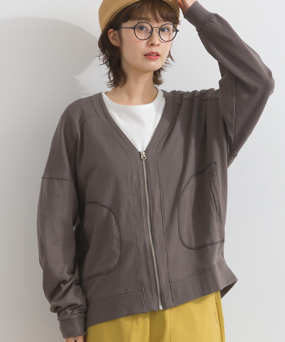 【iriey】絲光斜紋 前拉鍊 寬鬆運動風上衣 Japan E-Shop