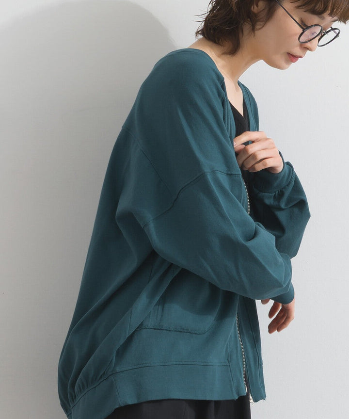 【iriey】絲光斜紋 前拉鍊 寬鬆運動風上衣 Japan E-Shop