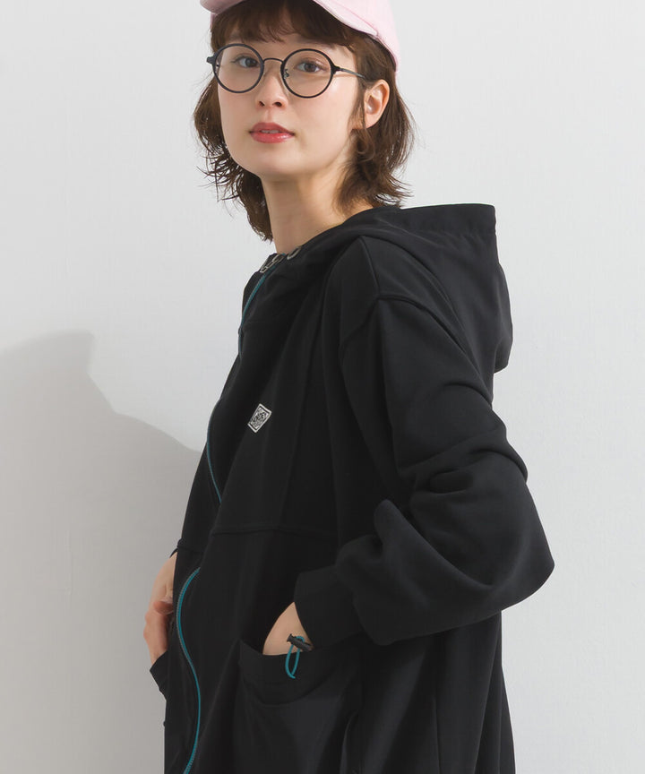 【iriey】撞色刺繡 厚刷毛×尼龍拼接 拉鍊連帽外套 Japan E-Shop
