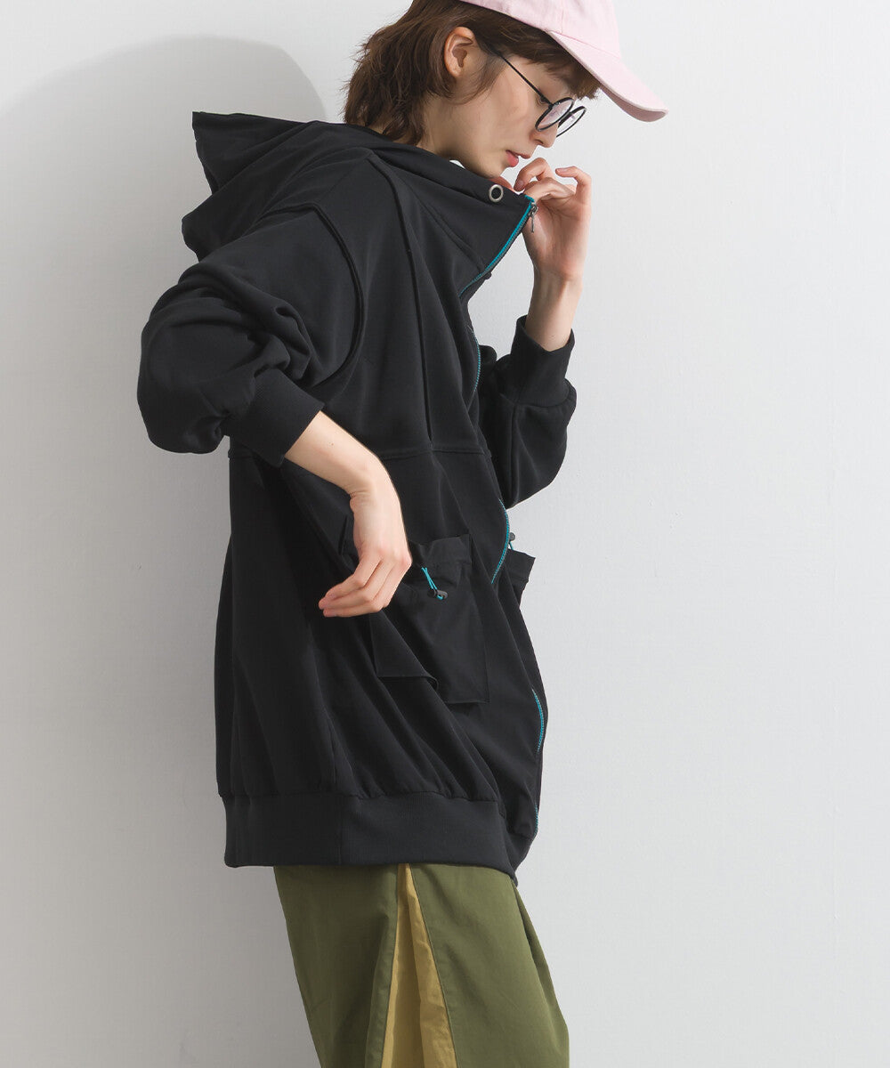 【iriey】撞色刺繡 厚刷毛×尼龍拼接 拉鍊連帽外套 Japan E-Shop