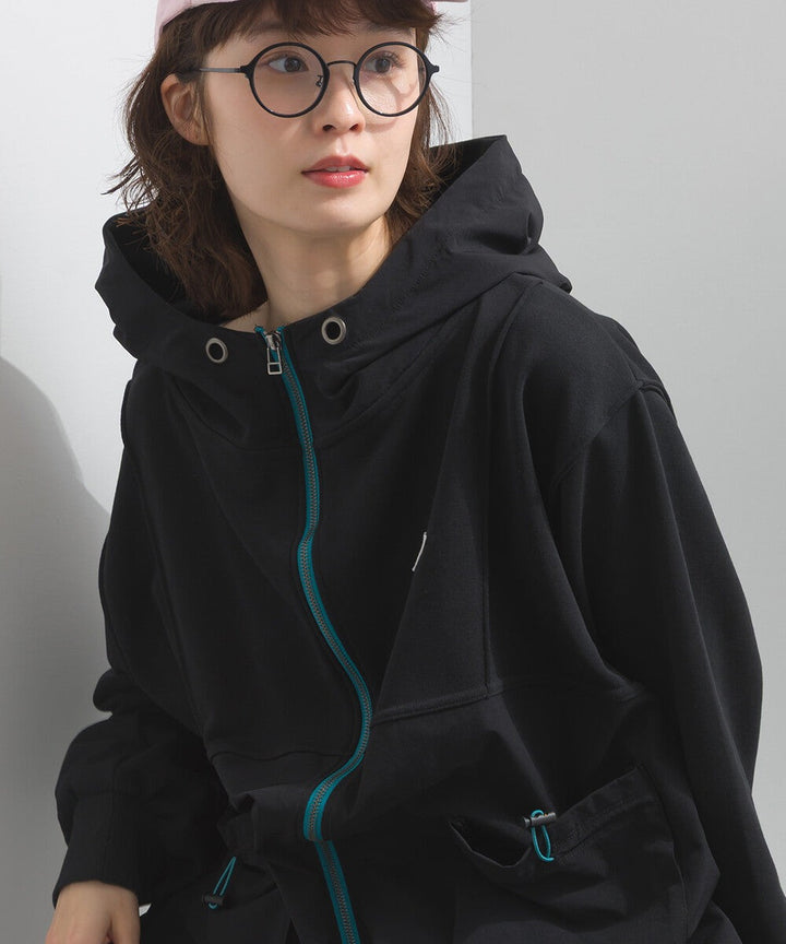 【iriey】撞色刺繡 厚刷毛×尼龍拼接 拉鍊連帽外套 Japan E-Shop