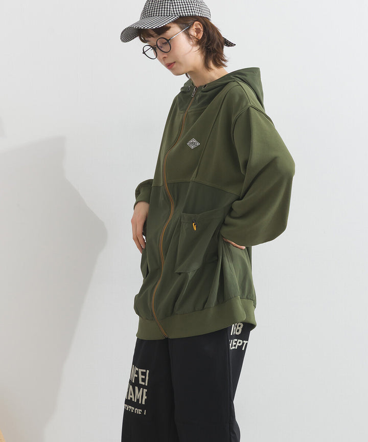 【iriey】撞色刺繡 厚刷毛×尼龍拼接 拉鍊連帽外套 Japan E-Shop