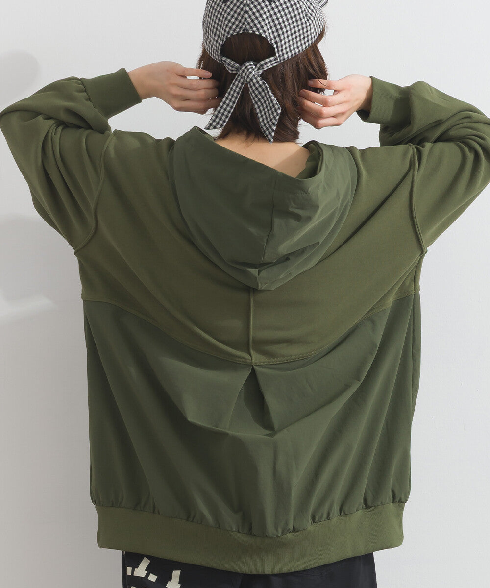 【iriey】撞色刺繡 厚刷毛×尼龍拼接 拉鍊連帽外套 Japan E-Shop