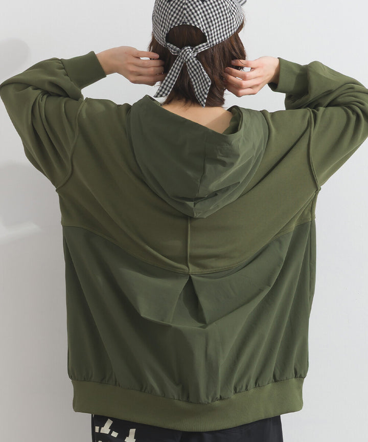 【iriey】撞色刺繡 厚刷毛×尼龍拼接 拉鍊連帽外套 Japan E-Shop