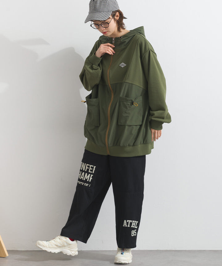 【iriey】撞色刺繡 厚刷毛×尼龍拼接 拉鍊連帽外套 Japan E-Shop