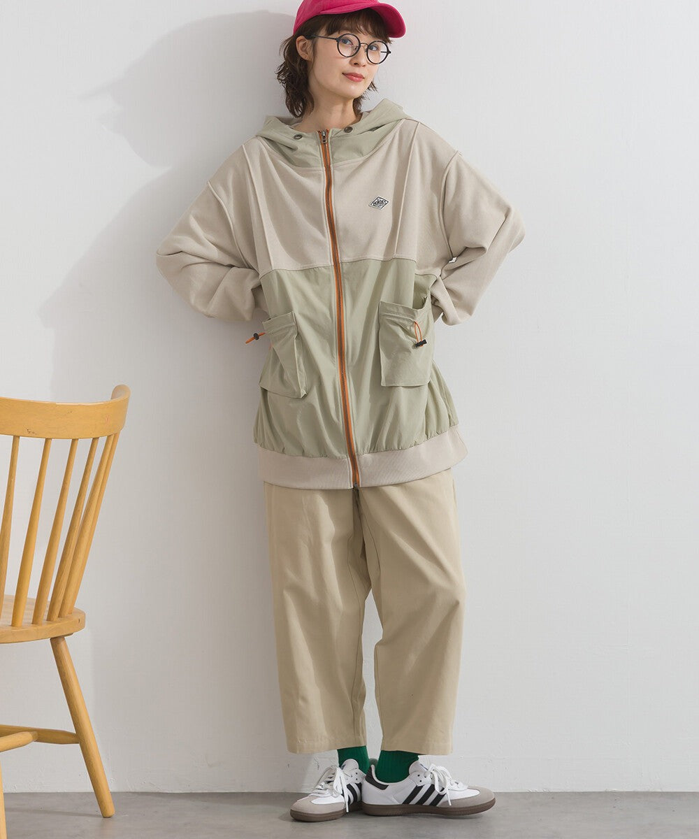 【iriey】撞色刺繡 厚刷毛×尼龍拼接 拉鍊連帽外套 Japan E-Shop