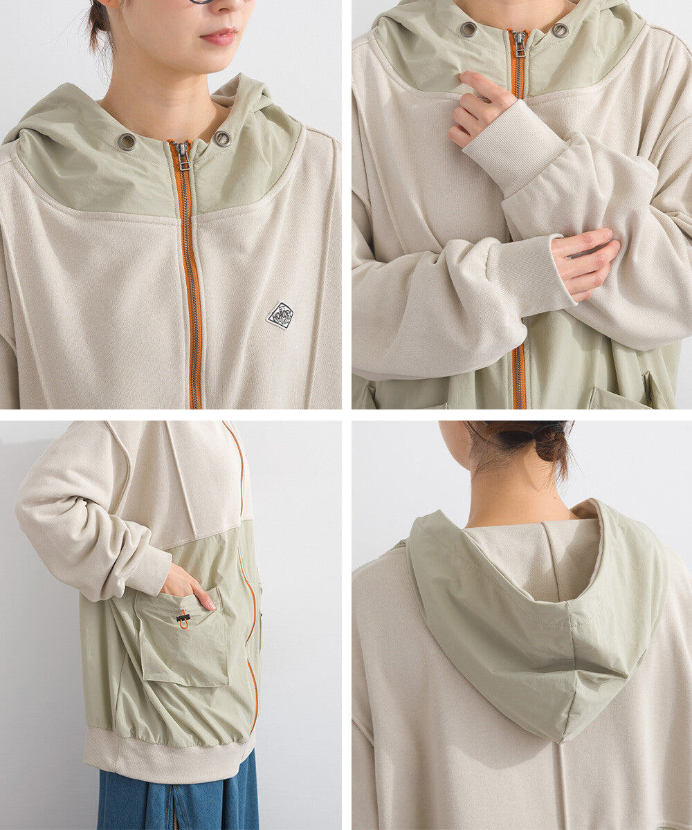 【iriey】撞色刺繡 厚刷毛×尼龍拼接 拉鍊連帽外套 Japan E-Shop