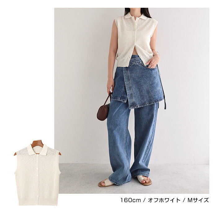 【Alma Design】無袖POLO領針織上衣 透膚設計顯瘦修身 顏色