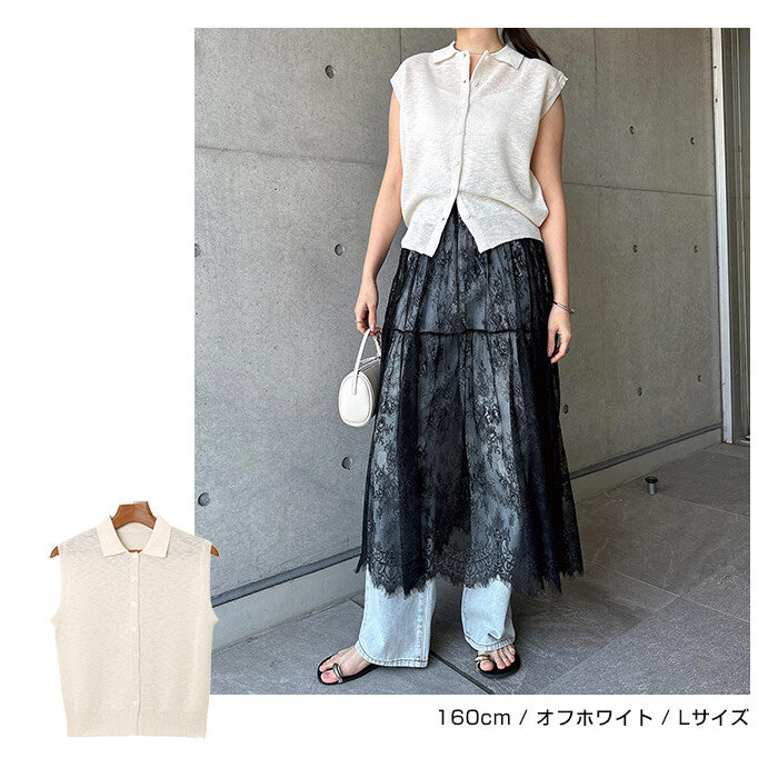 【Alma Design】無袖POLO領針織上衣 透膚設計顯瘦修身 顏色