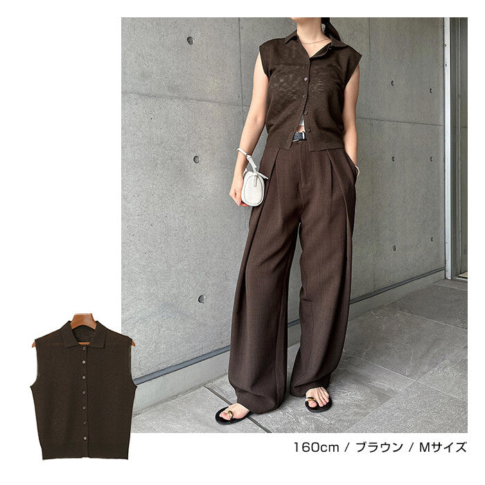 【Alma Design】無袖POLO領針織上衣 透膚設計顯瘦修身 顏色
