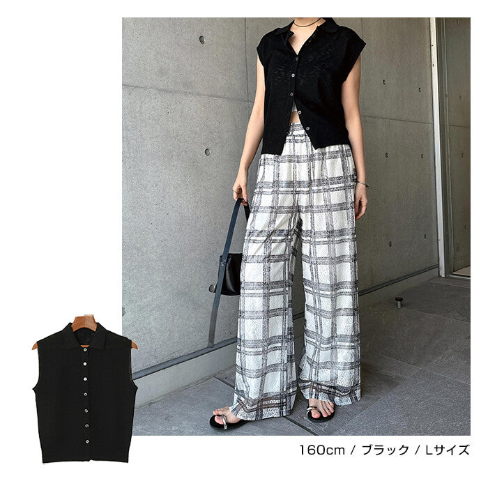 【Alma Design】無袖POLO領針織上衣 透膚設計顯瘦修身 顏色