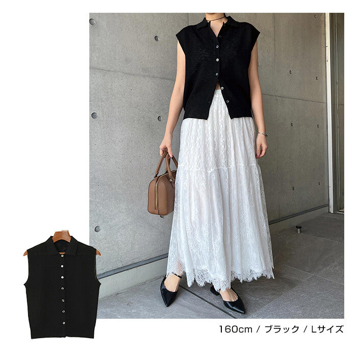【Alma Design】無袖POLO領針織上衣 透膚設計顯瘦修身 顏色