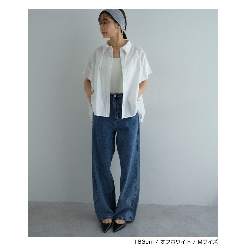 【evernavy】純棉寬袖口打褶短袖襯衫 Japan E-Shop