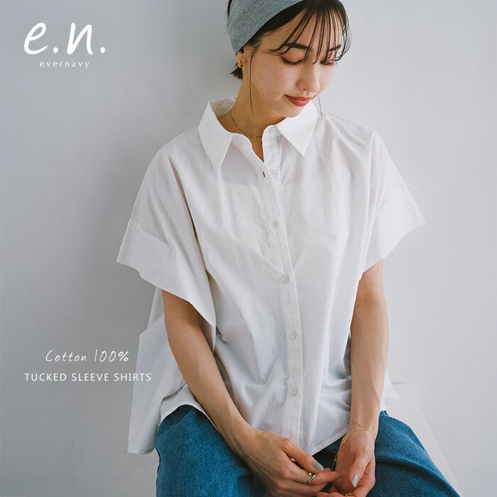 【evernavy】純棉寬袖口打褶短袖襯衫 Japan E-Shop
