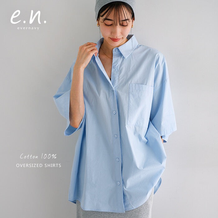 【evernavy】純棉寬鬆前短後長短袖襯衫 Japan E-Shop