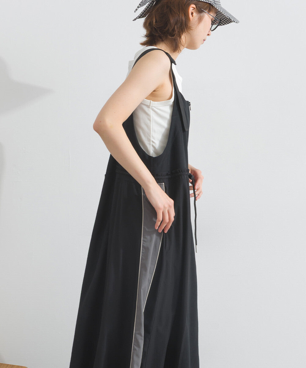 【iriey】撞色側線條 絲光斜紋 長版吊帶連身裙 Japan E-Shop