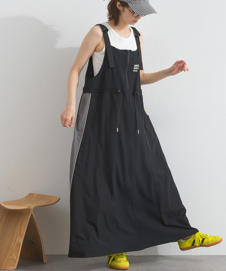 【iriey】撞色側線條 絲光斜紋 長版吊帶連身裙 Japan E-Shop