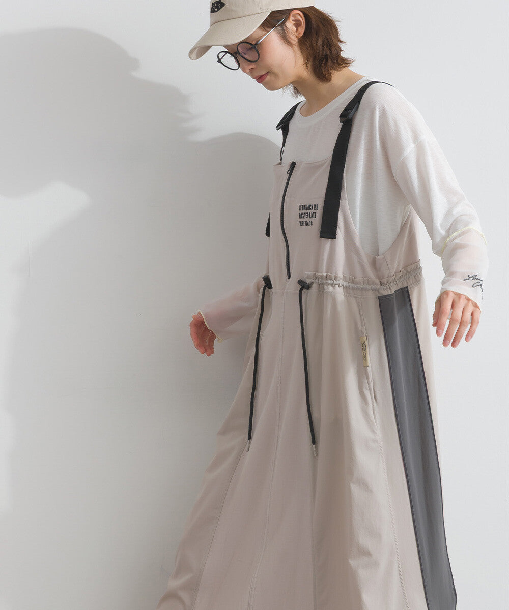 【iriey】撞色側線條 絲光斜紋 長版吊帶連身裙 Japan E-Shop
