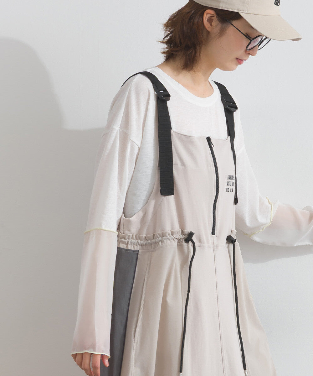 【iriey】撞色側線條 絲光斜紋 長版吊帶連身裙 Japan E-Shop