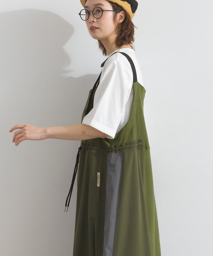 【iriey】撞色側線條 絲光斜紋 長版吊帶連身裙 Japan E-Shop