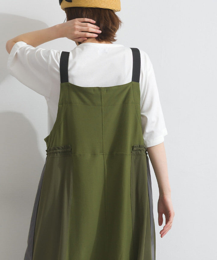 【iriey】撞色側線條 絲光斜紋 長版吊帶連身裙 Japan E-Shop
