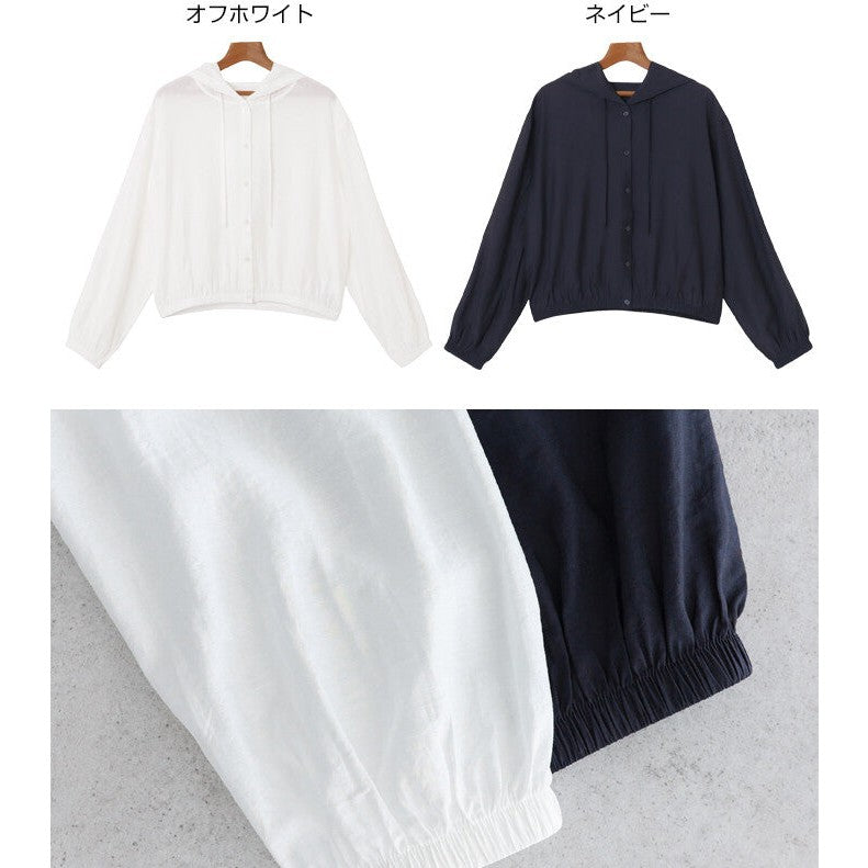【evernavy】輕薄透膚連帽短版長袖襯衫 Japan E-Shop