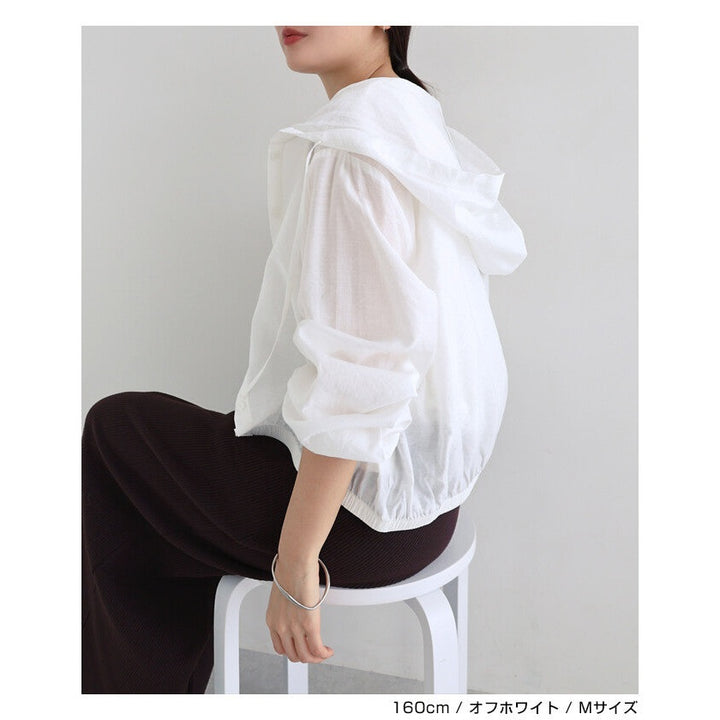 【evernavy】輕薄透膚連帽短版長袖襯衫 Japan E-Shop