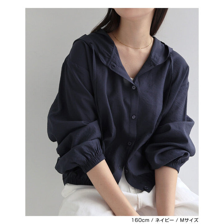 【evernavy】輕薄透膚連帽短版長袖襯衫 Japan E-Shop