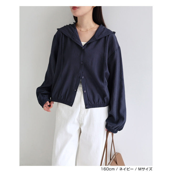 【evernavy】輕薄透膚連帽短版長袖襯衫 Japan E-Shop
