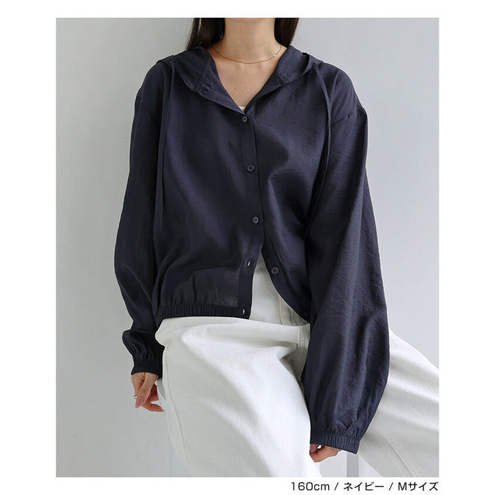 【evernavy】輕薄透膚連帽短版長袖襯衫 Japan E-Shop
