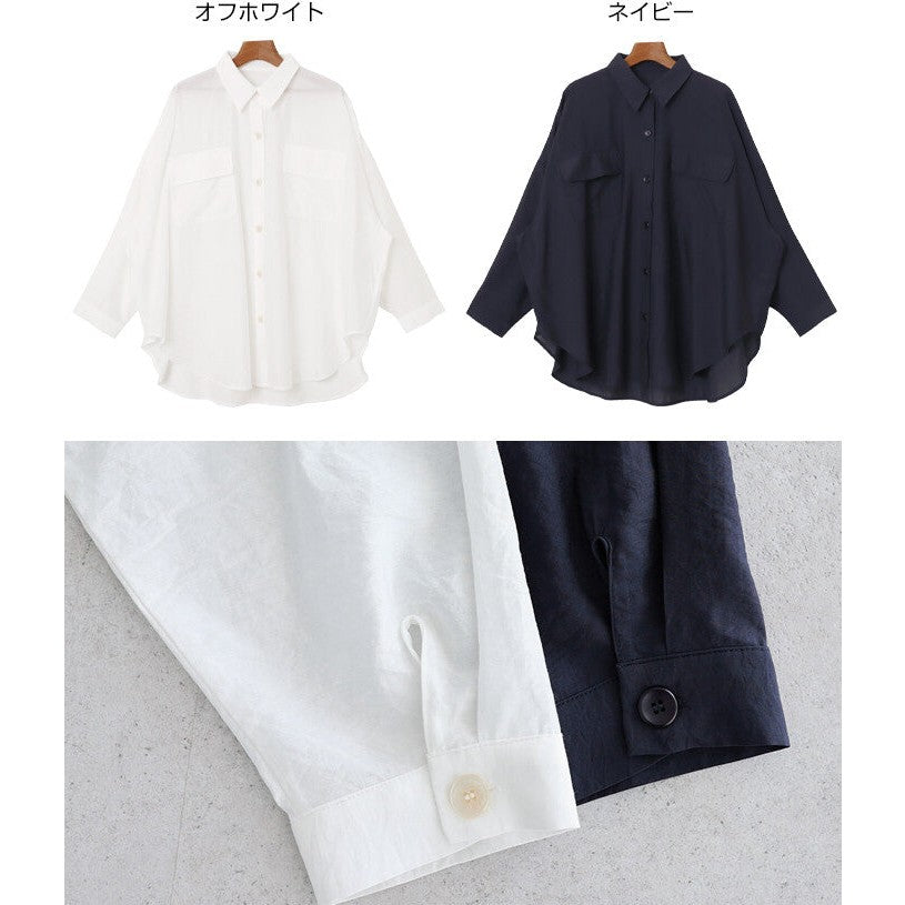 【evernavy】雙口袋寬鬆透膚長袖襯衫 Japan E-Shop
