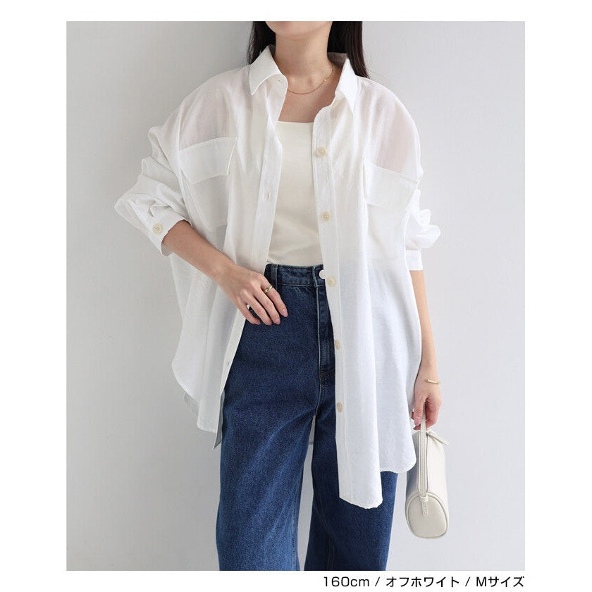 【evernavy】雙口袋寬鬆透膚長袖襯衫 Japan E-Shop