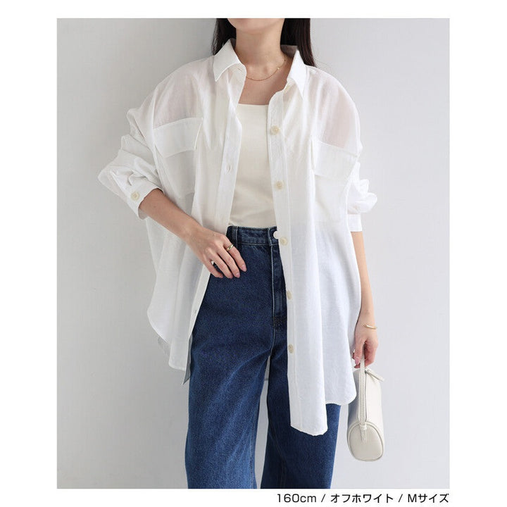 【evernavy】雙口袋寬鬆透膚長袖襯衫 Japan E-Shop