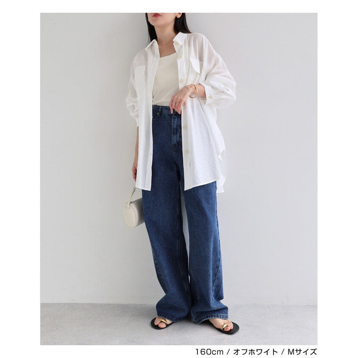 【evernavy】雙口袋寬鬆透膚長袖襯衫 Japan E-Shop
