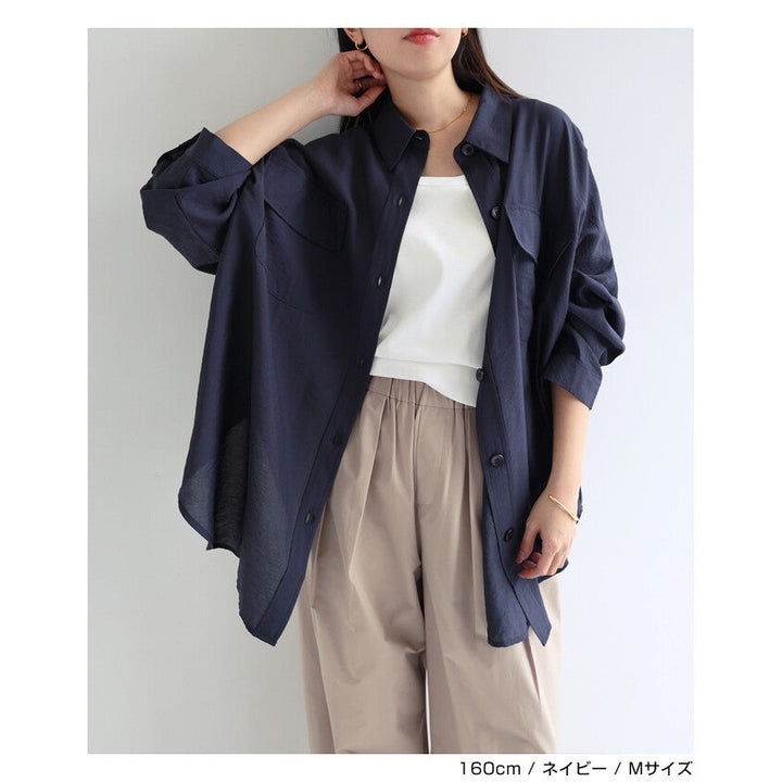 【evernavy】雙口袋寬鬆透膚長袖襯衫 Japan E-Shop