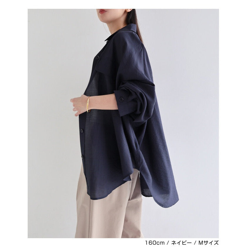 【evernavy】雙口袋寬鬆透膚長袖襯衫 Japan E-Shop