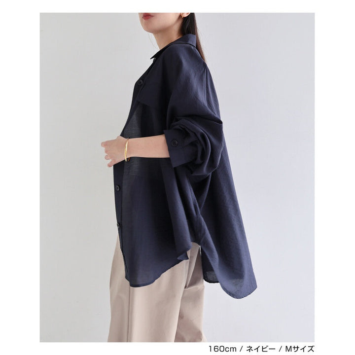 【evernavy】雙口袋寬鬆透膚長袖襯衫 Japan E-Shop