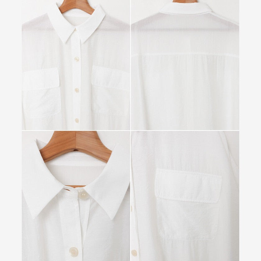 【evernavy】雙口袋寬鬆透膚長袖襯衫 Japan E-Shop