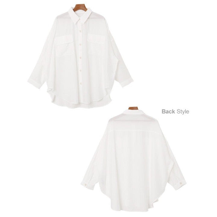 【evernavy】雙口袋寬鬆透膚長袖襯衫 Japan E-Shop