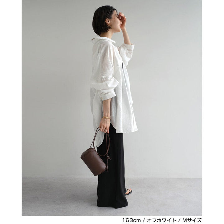 【evernavy】雙口袋寬鬆透膚長袖襯衫 Japan E-Shop