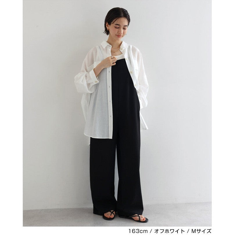 【evernavy】雙口袋寬鬆透膚長袖襯衫 Japan E-Shop