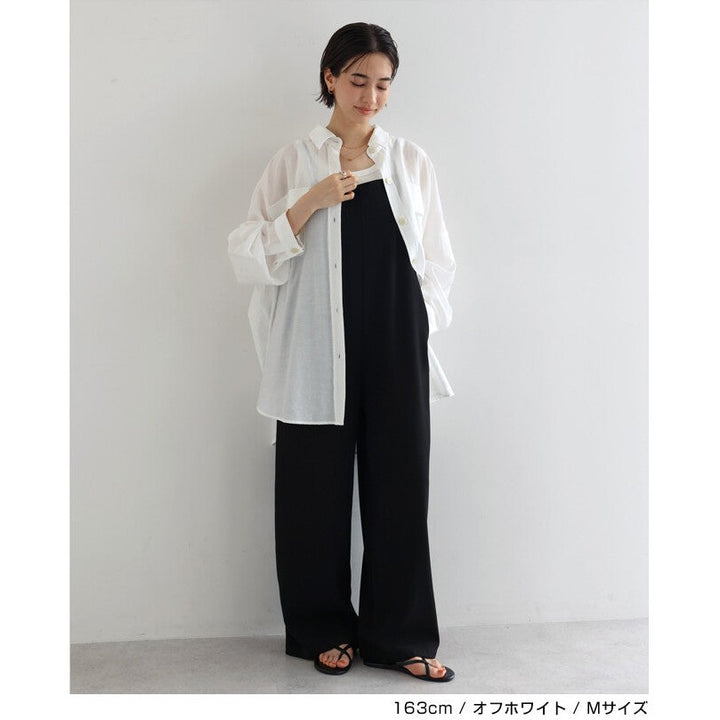 【evernavy】雙口袋寬鬆透膚長袖襯衫 Japan E-Shop